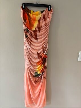 AFRM Coral Pink Floral Ruched Maxi Dress